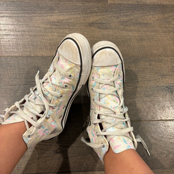 Well Loved Converse High-Top Sneakers with Pastel Unicorn Print - Picture 1 of 9